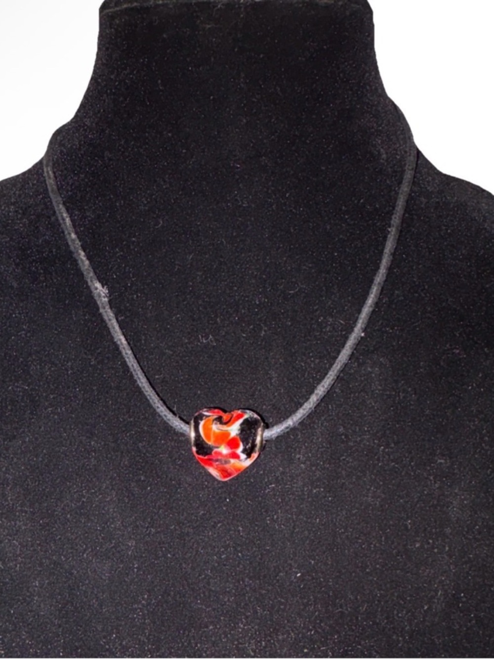 Free People Handcrafted Heart Glass Pendant Necklace, Adjustable Cord NWT